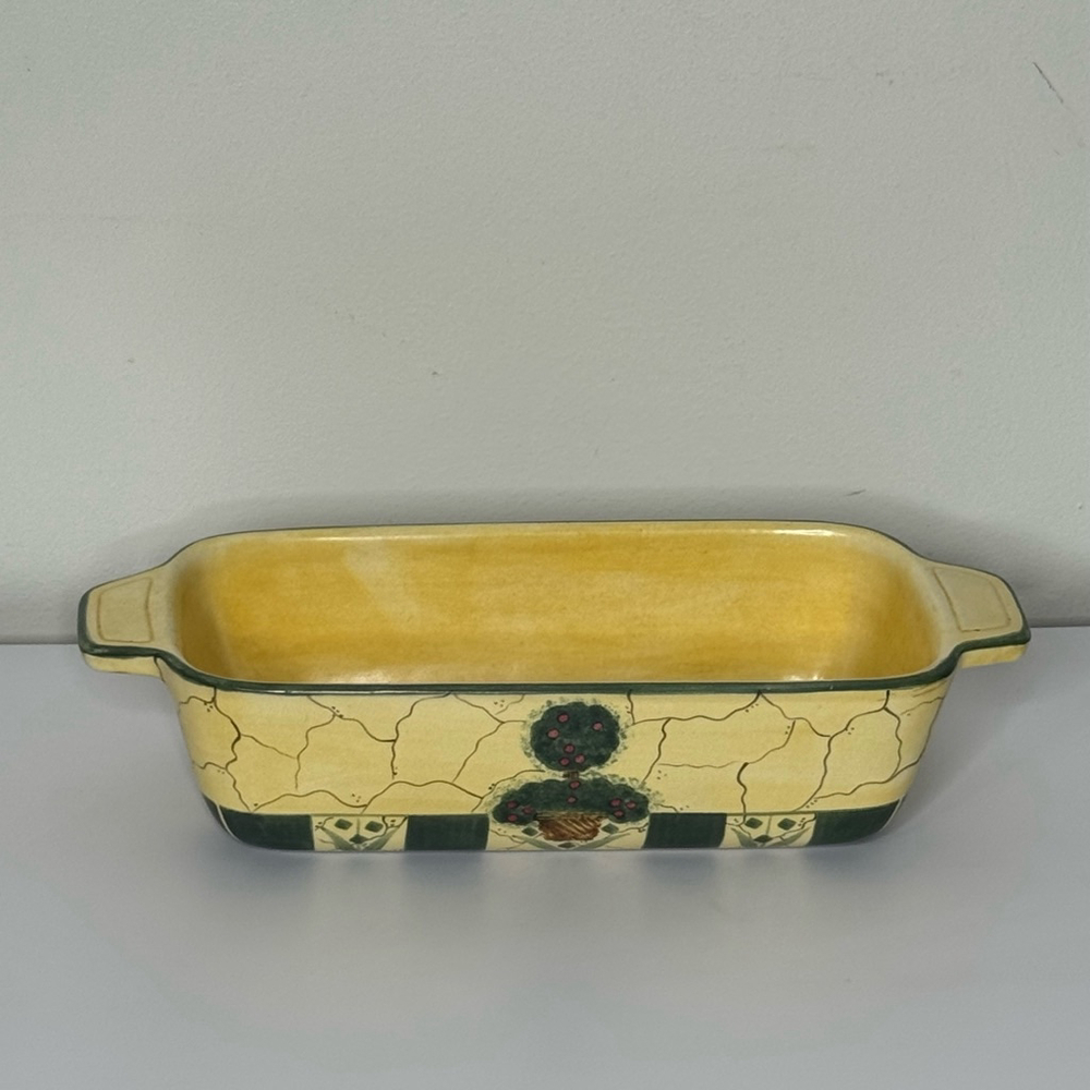 Vintage 99’ Laurie Gates Blue Green Striped Floral Crackle Baking Dish